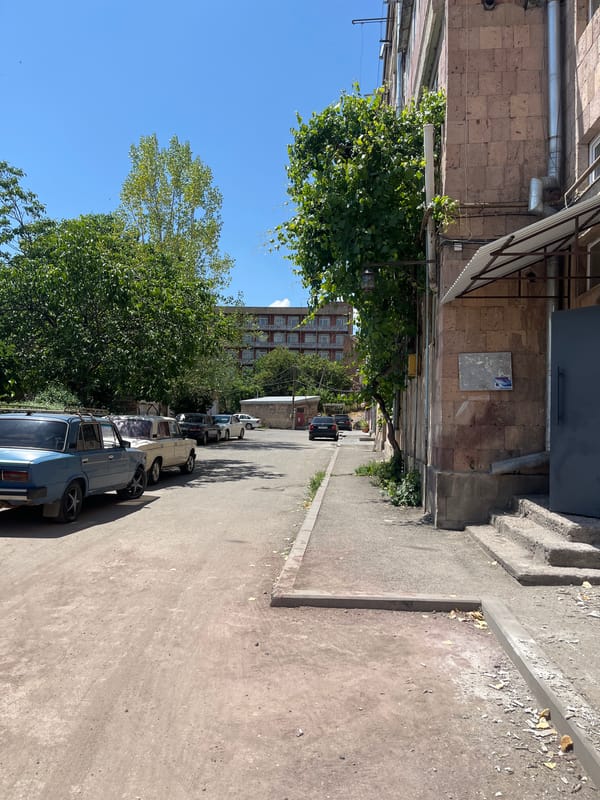 Quiet residential streets with mountain views on a sunny morning