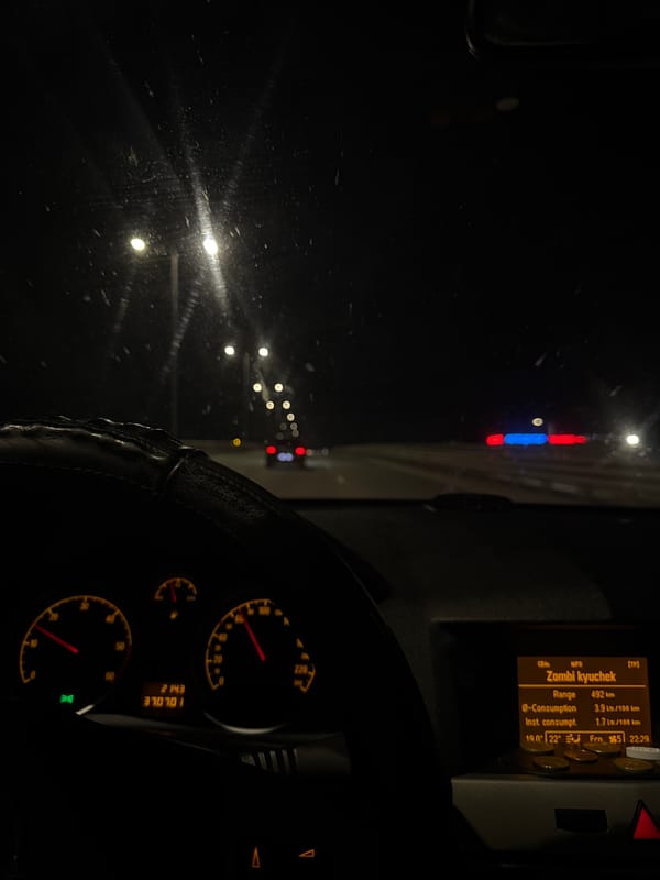Nighttime drive captured from vehicle interior in Bulgaria