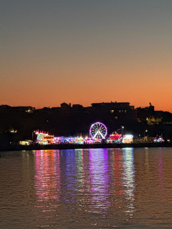 Sunset to nightfall at Nesebar's harbor and boardwalk