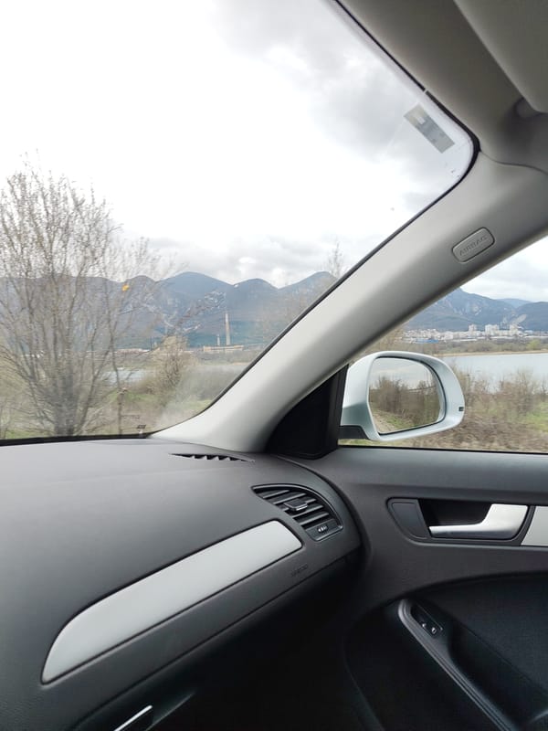 Driver captures scenic views while traveling through Vratsa, Bulgaria
