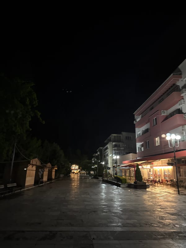 Nighttime street scenes captured in Berkovitsa, Bulgaria