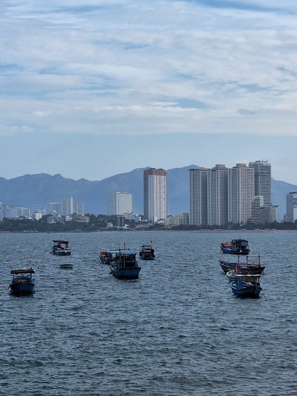 Nha Trang Bay fishing fleet and shoreline activity