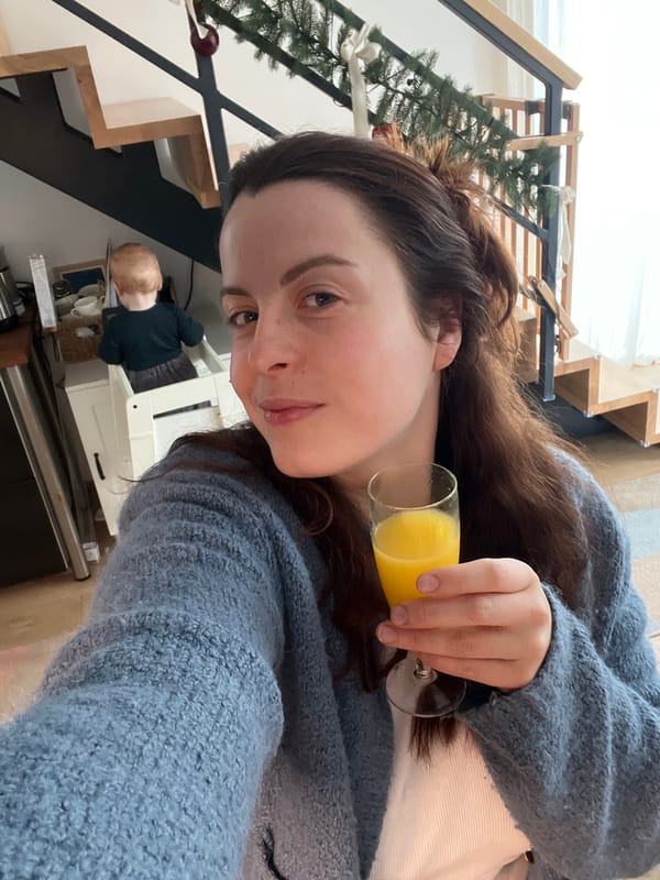 Morning domestic scene with woman, child, and dog in Gangloff