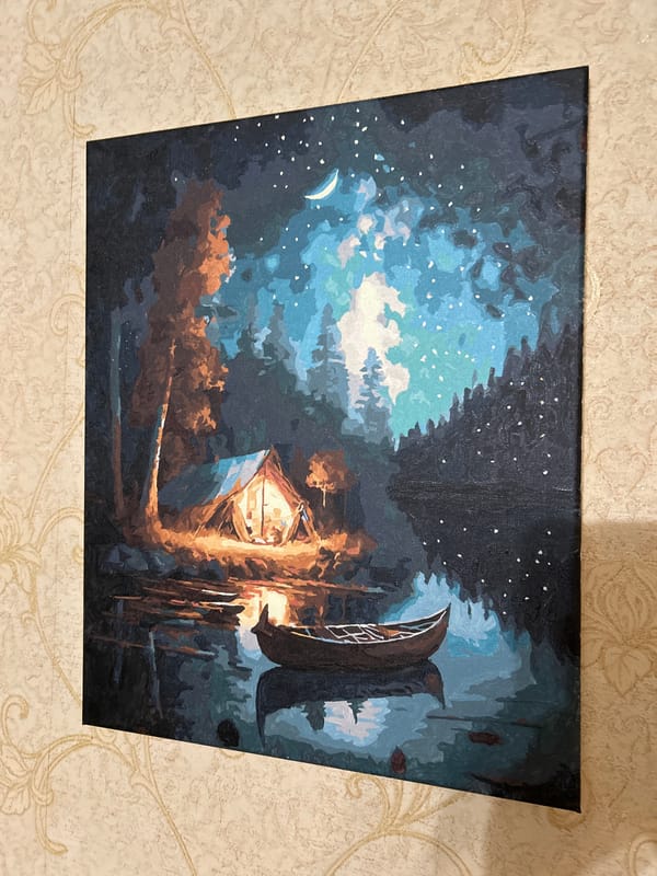 Night scene painting with crescent moon observed in Khimki