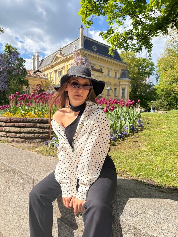 Woman in polka dot jacket spotted across Sofia locations