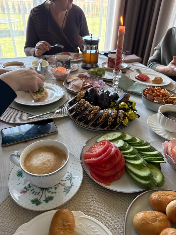 Morning meal gathering documented in Saurieši, Latvia home