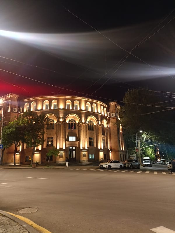Evening street life and commerce documented in Yerevan