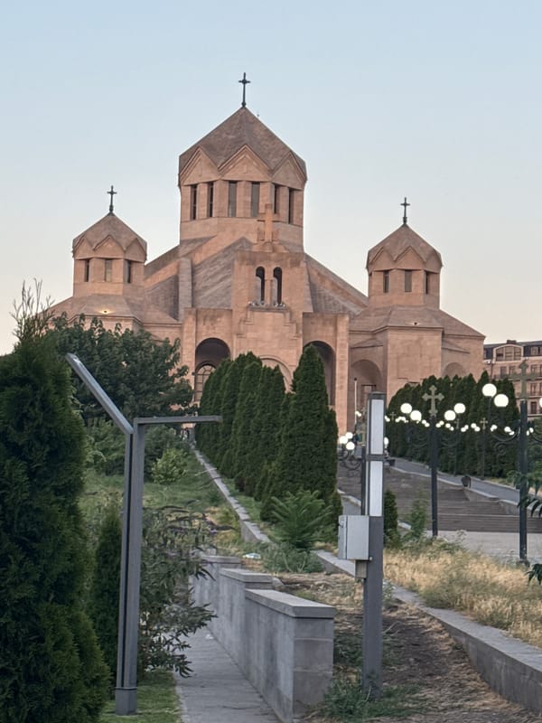 Evening at a festive outdoor spot near Yerevan's cathedral