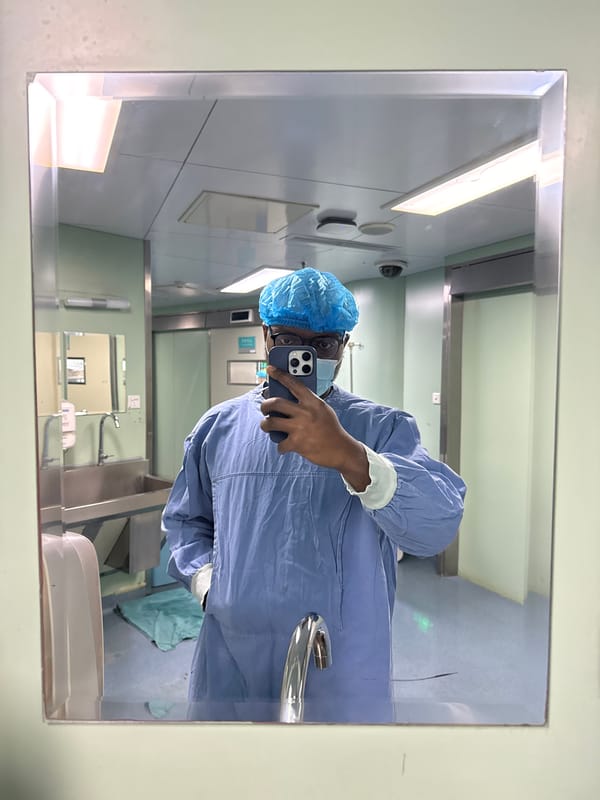 Medical worker takes selfie in surgical facility mirror