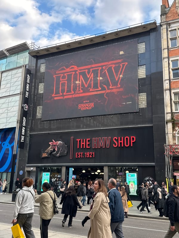 Netflix Stranger Things advertisement displayed on London HMV shop