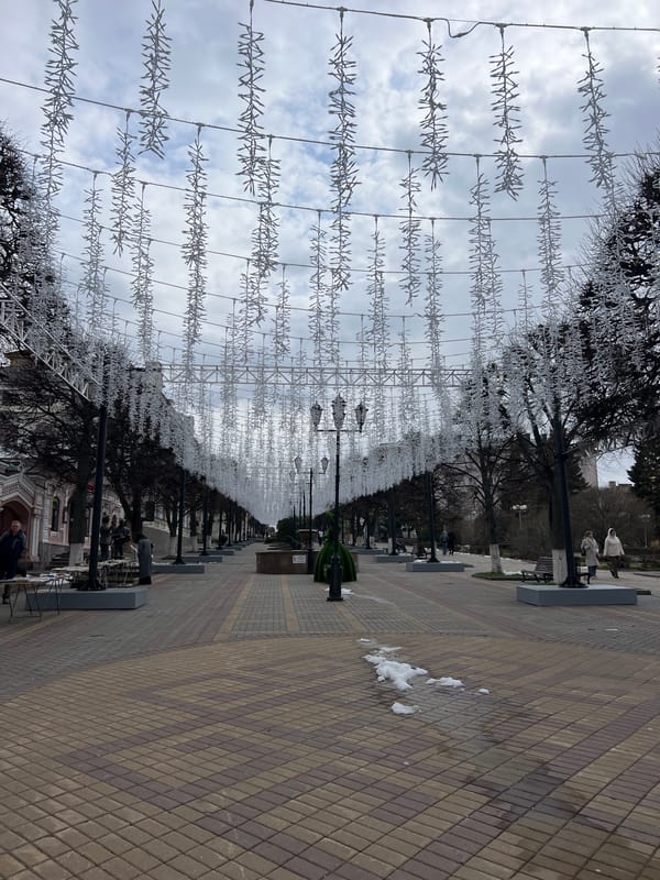 Pedestrians enjoy outdoor spaces in overcast Cheboksary