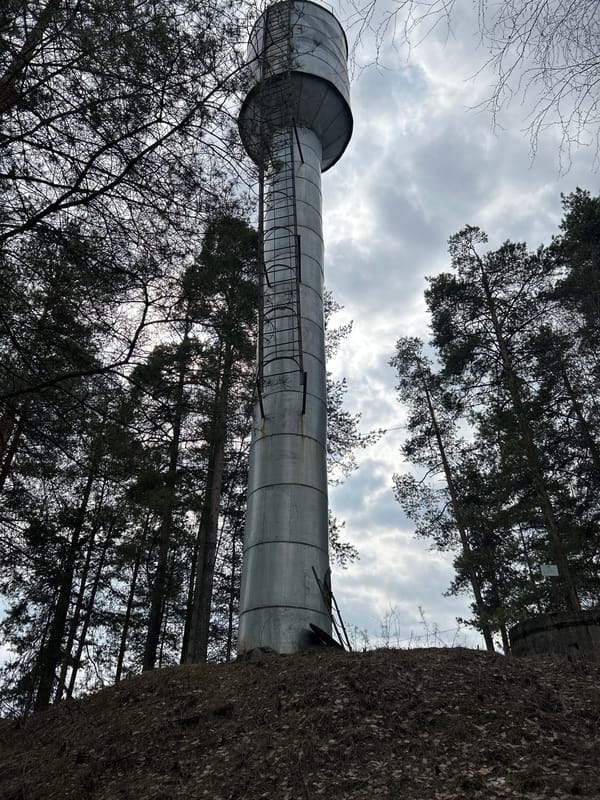 Water tower spotted in Noviy, Russia among trees