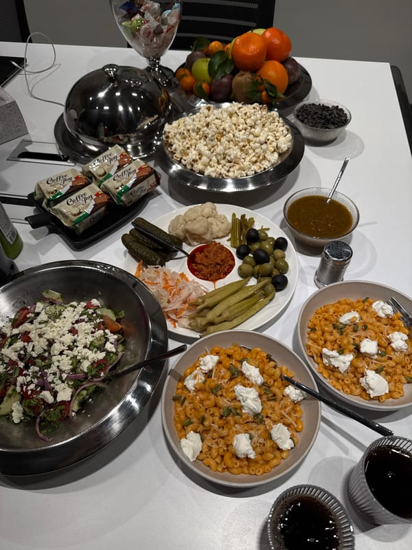 Meal spread documented in Yerevan featuring salads and dishes