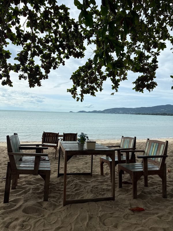 Lazy beach lunch stop in Ko Samui with tropical detail