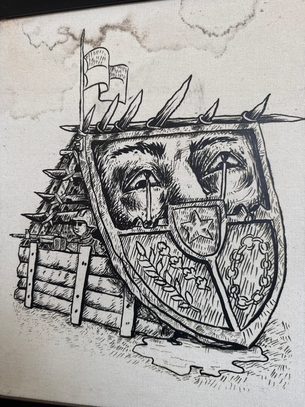 Framed ink illustrations from a Banda Aceh collection or exhibition