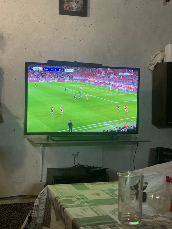 Soccer fan watches Bayern-PSG match in Bulgarian home