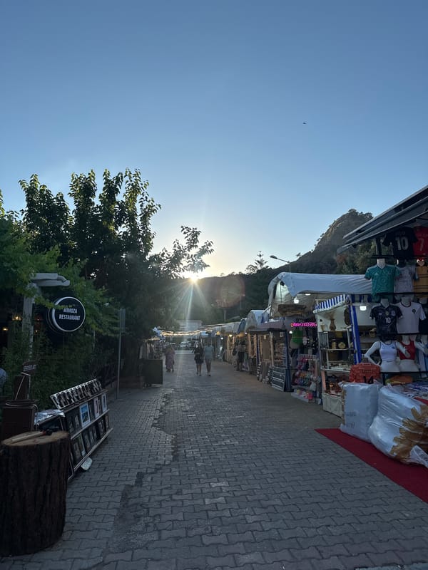 Tourist documents afternoon stroll through Fethiye, Turkey streets and venues