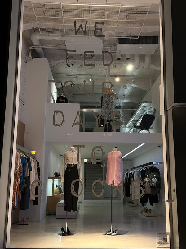 Clothing store window observed in Sofia displaying merchandise and signage
