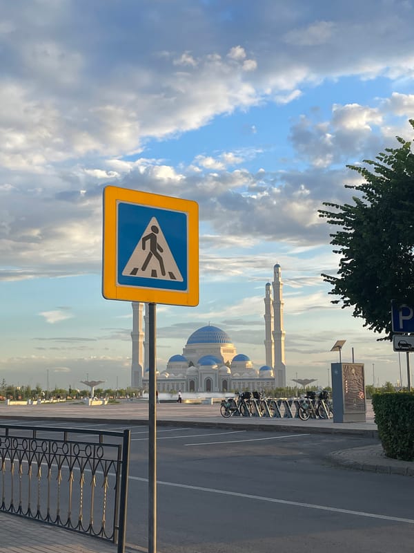 Street scenes and mosque views in Astana at golden hour