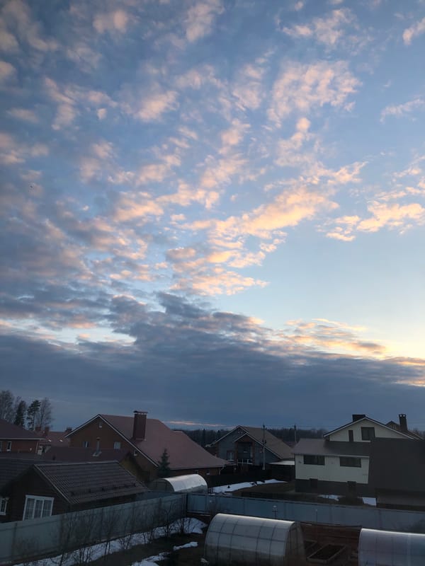 Suburban houses photographed under cloudy skies in Noviy, Russia