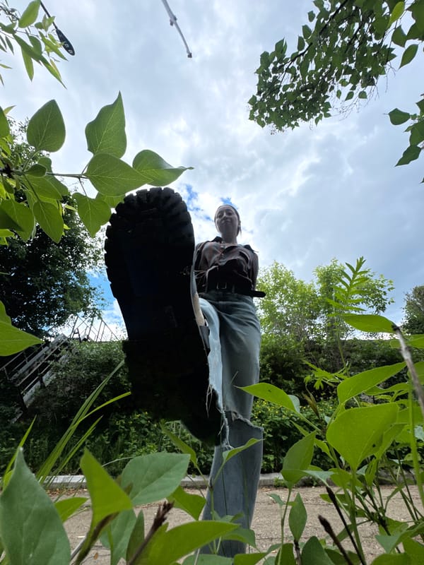 Person photographed from various angles on concrete path in Chaikovsky