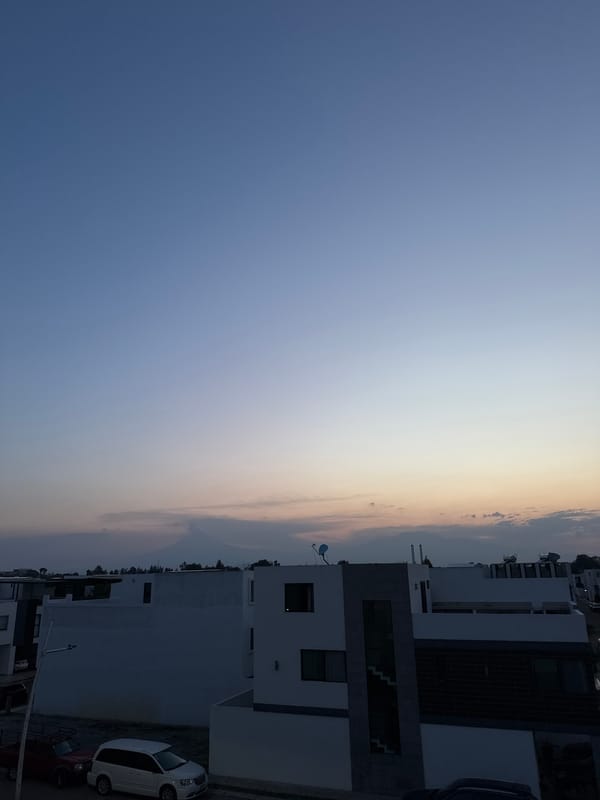 Dusk settles over residential Puebla neighborhood, Mexico