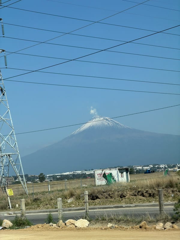 Popocatépetl volcano viewed from San Andrés Cholula under clear skies