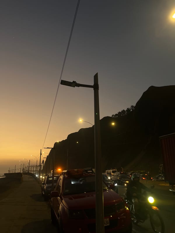 Dusk settles over Miraflores coastline, Lima