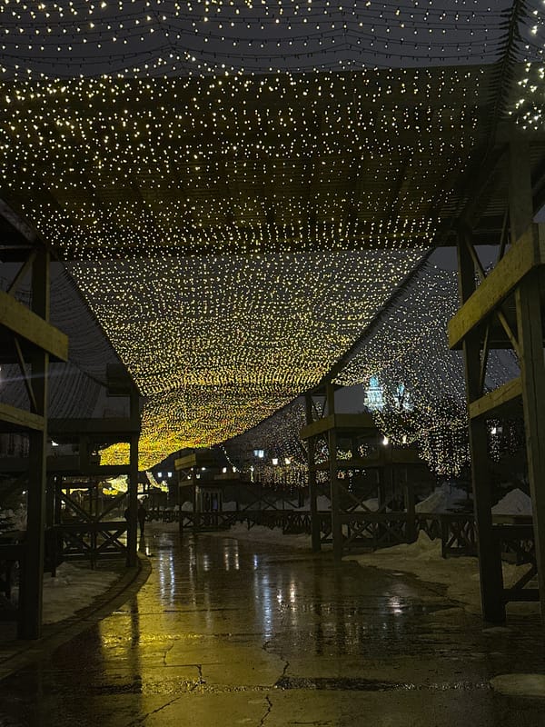 Nighttime scenes documented across Kazan featuring lights and attractions
