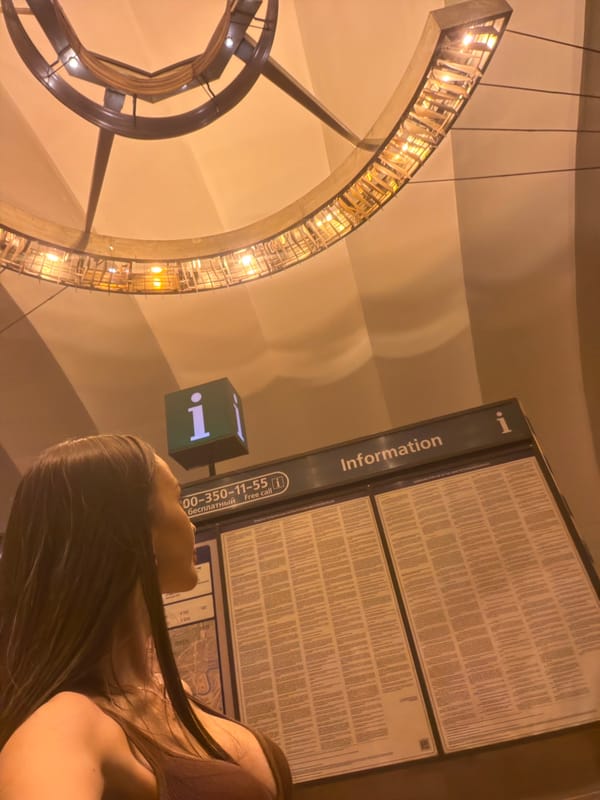 A busy Saint Petersburg metro station, train passing through