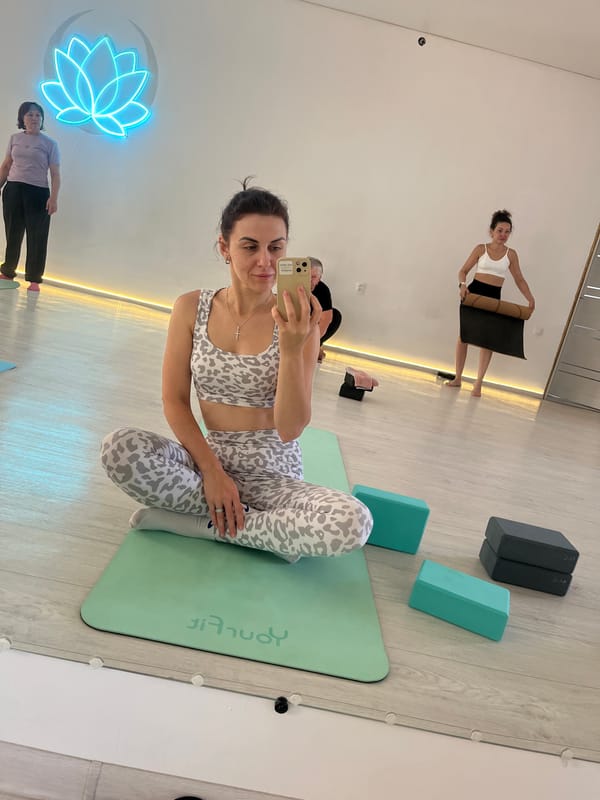 Yoga studio selfie session in Aksu, Kazakhstan