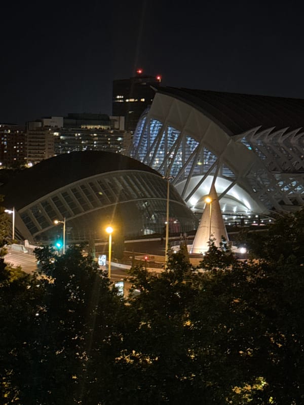 Valencia's City of Arts illuminated in vibrant colors