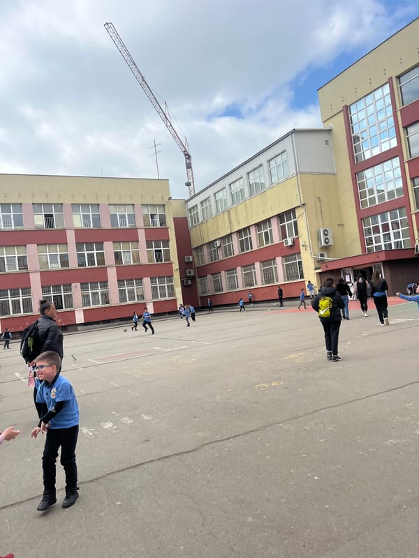 School scenes captured in Ruse, Bulgaria showing classroom and yard