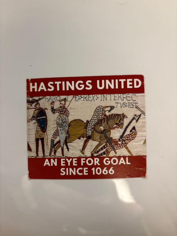 Hastings United football sticker spotted featuring Bayeux Tapestry design