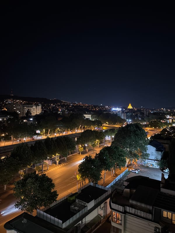Tbilisi at night: aerial views and street art murals