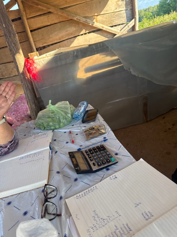 Table with calculator, notebook documented in Prolom, Bulgaria