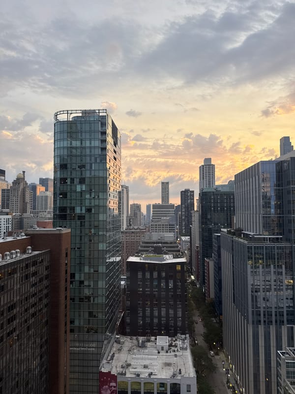 Chicago rooftop sunset, skyline views and poolside activity