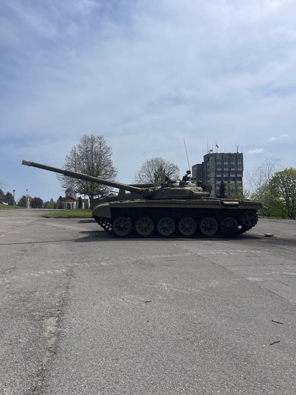 Military tanks displayed in Veliko Tarnovo, Bulgaria draw visitors