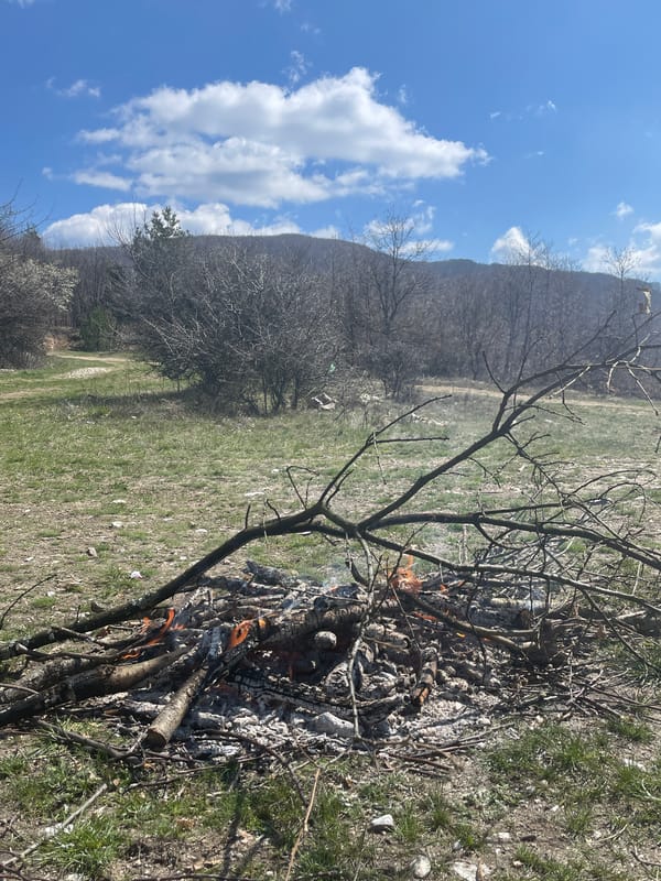 Outdoor bonfire documented in rural Ihtiman, Bulgaria