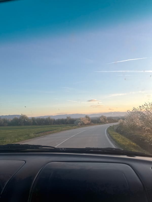 Vehicle interior view captured on Bulgarian road near Dobrusha