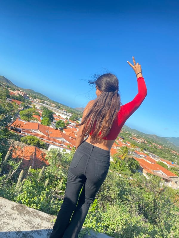 Family enjoys evening photo session at Venezuelan mountain overlook