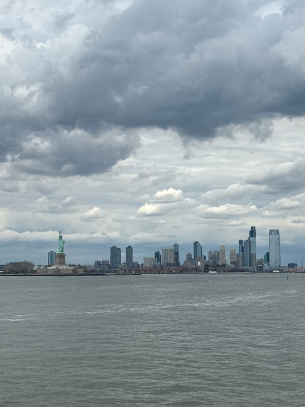 NYC skyline viewed from Jersey City with Statue of Liberty