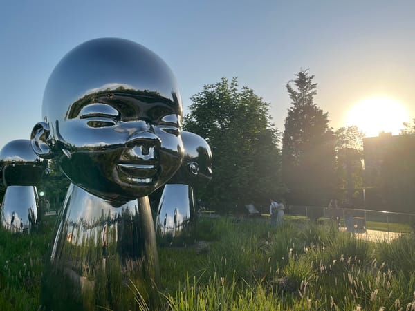 Reflective head sculptures draw visitors to Krasnodar park