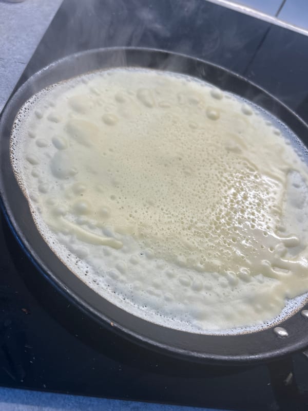 Crepe cooking in pan captured in Schiltigheim, France