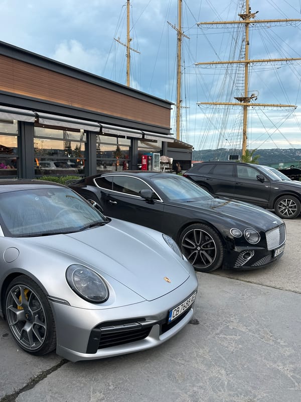 Luxury cars spotted at Varna waterfront during evening hours
