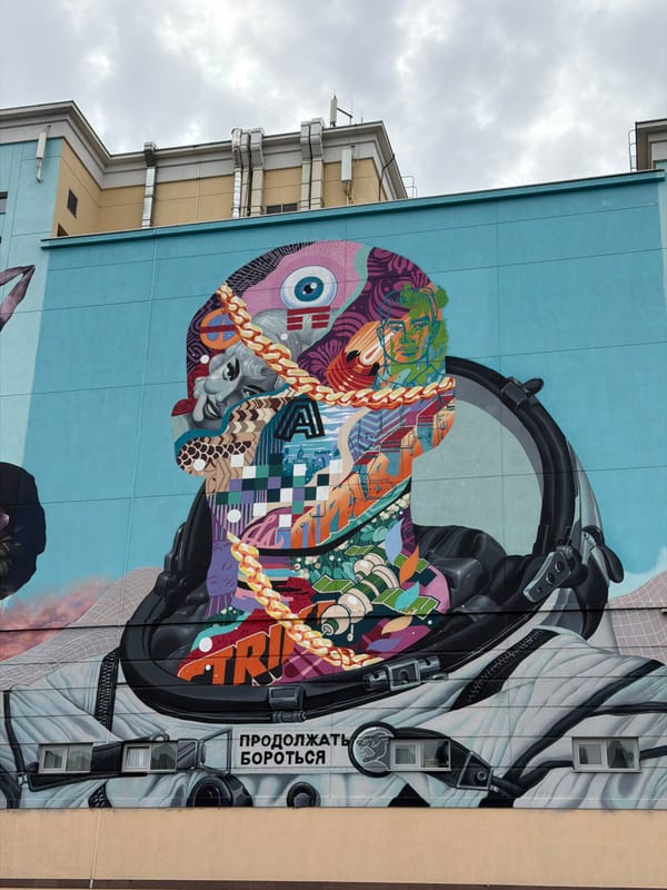 Space-themed mural spotted on Moscow building