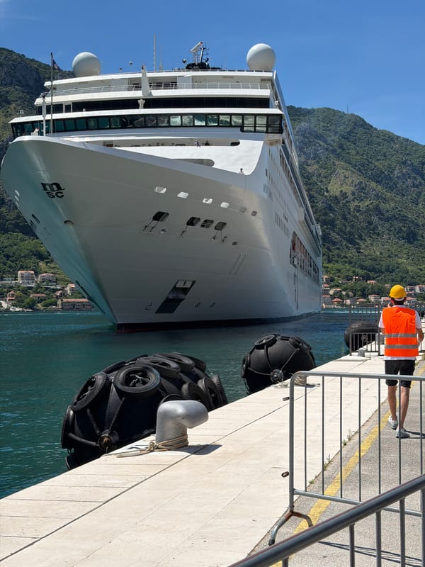 Cruise ship arrival and docking in Kotor Bay