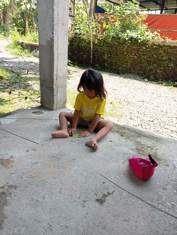Children play outdoors in early morning Baron Indonesia