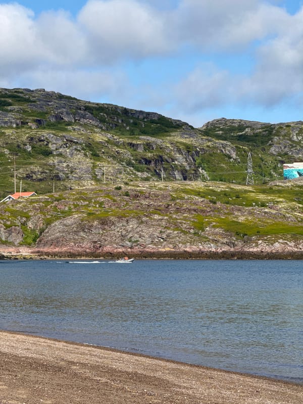 Summer morning on the beach and bay in Teriberka, Russia