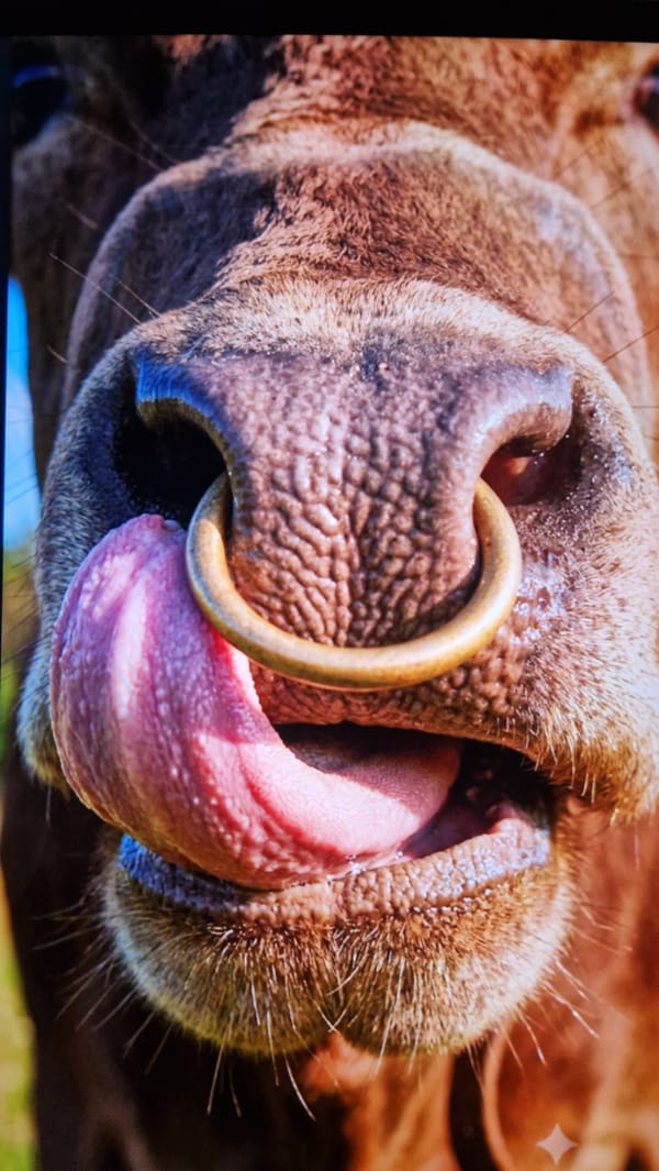 Up-close cattle portraits near Riga, nose rings and all.